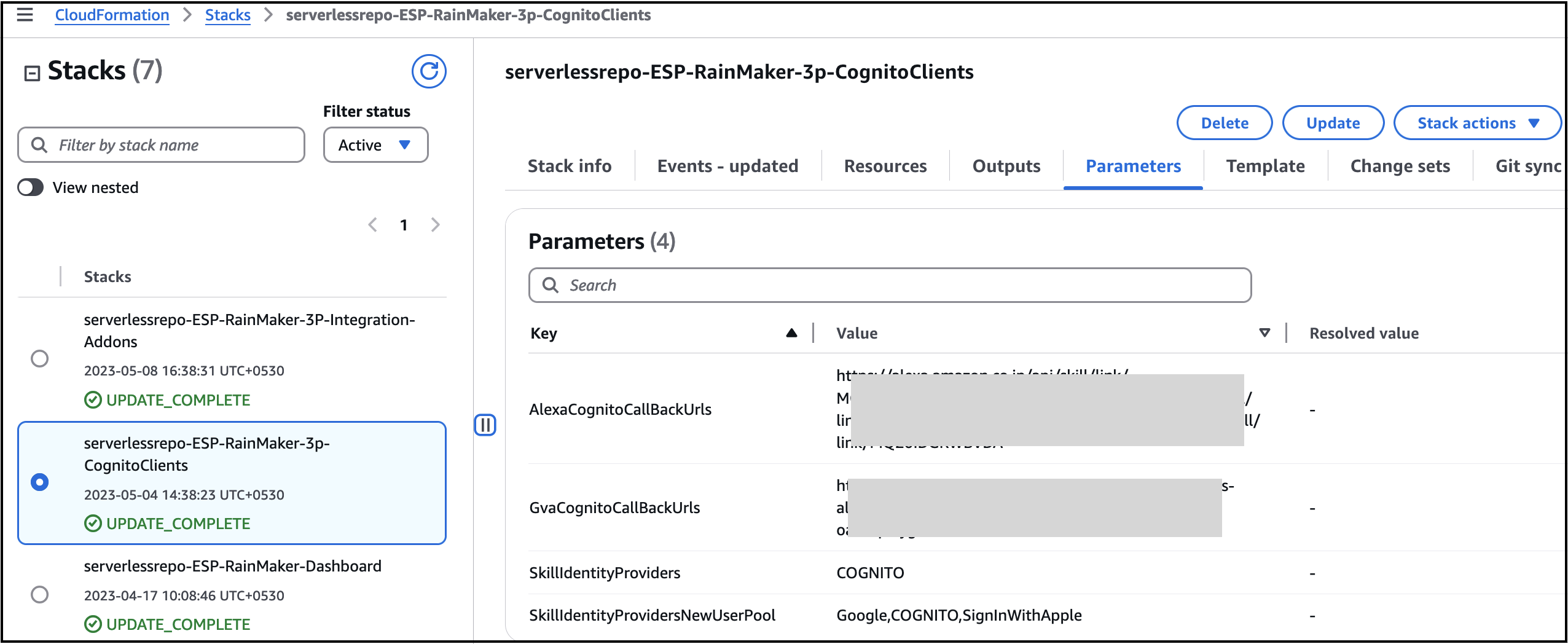 CloudFormation stack parameters