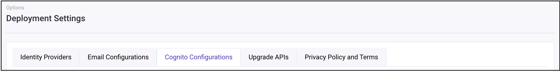 Cognito Configurations tab 