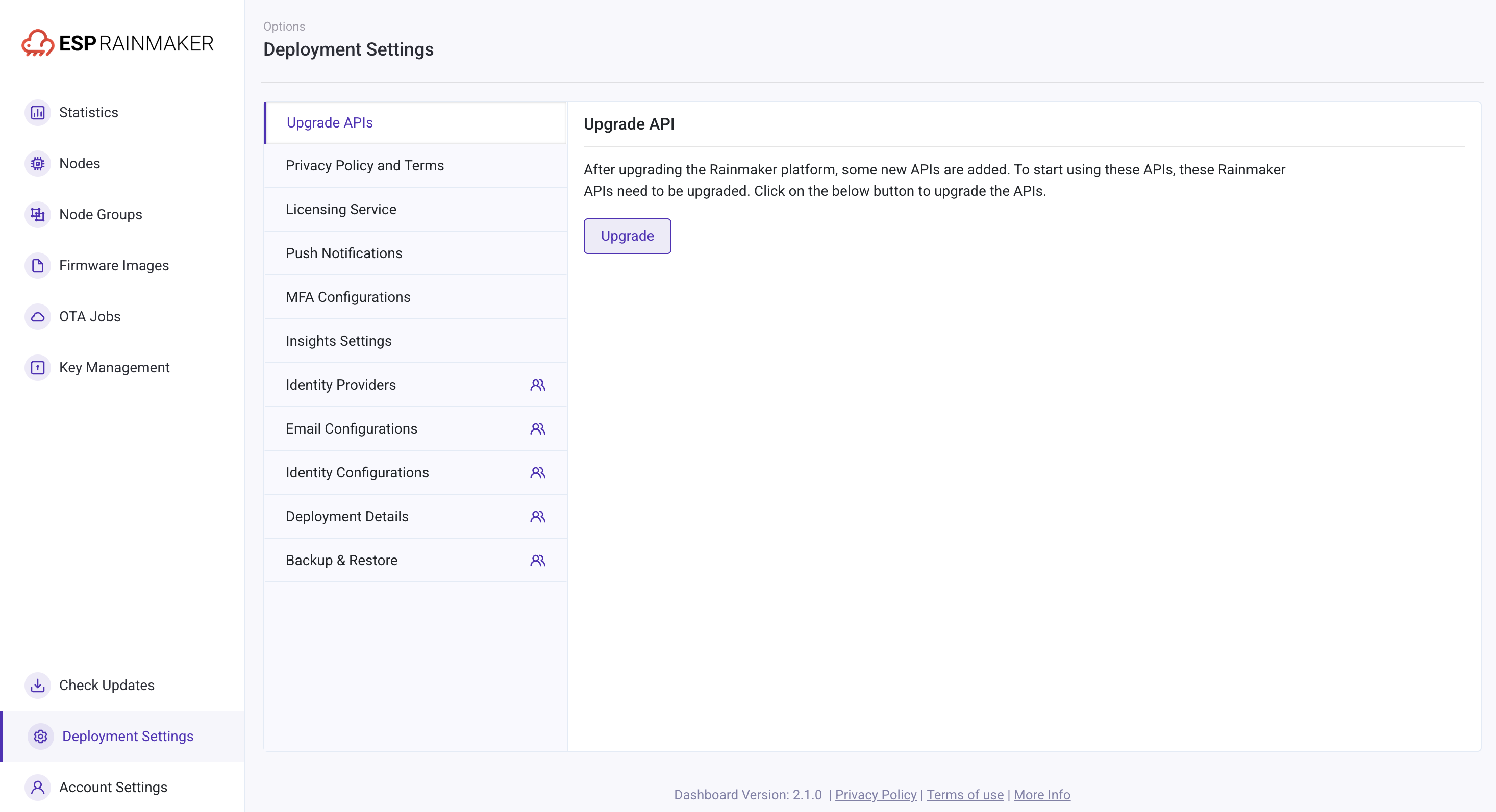 Upgrade APIs