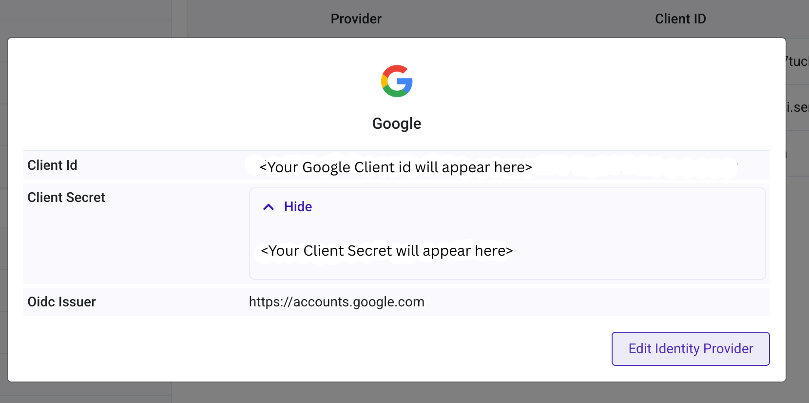 Identity Provider Details