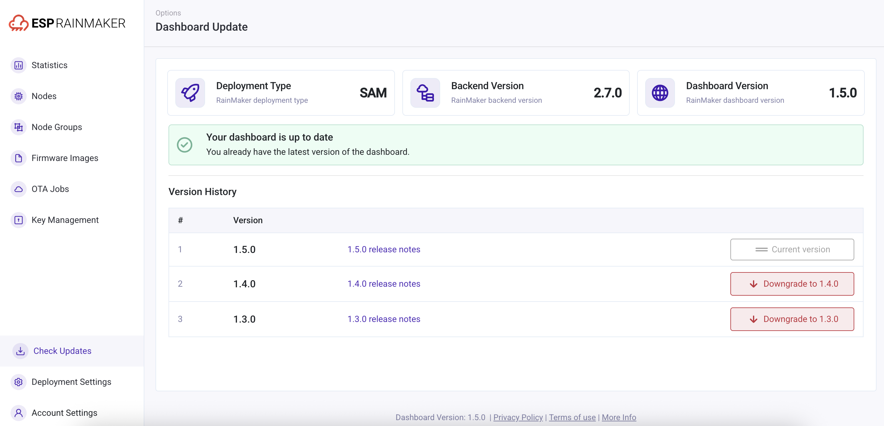 dashboard version uptodate