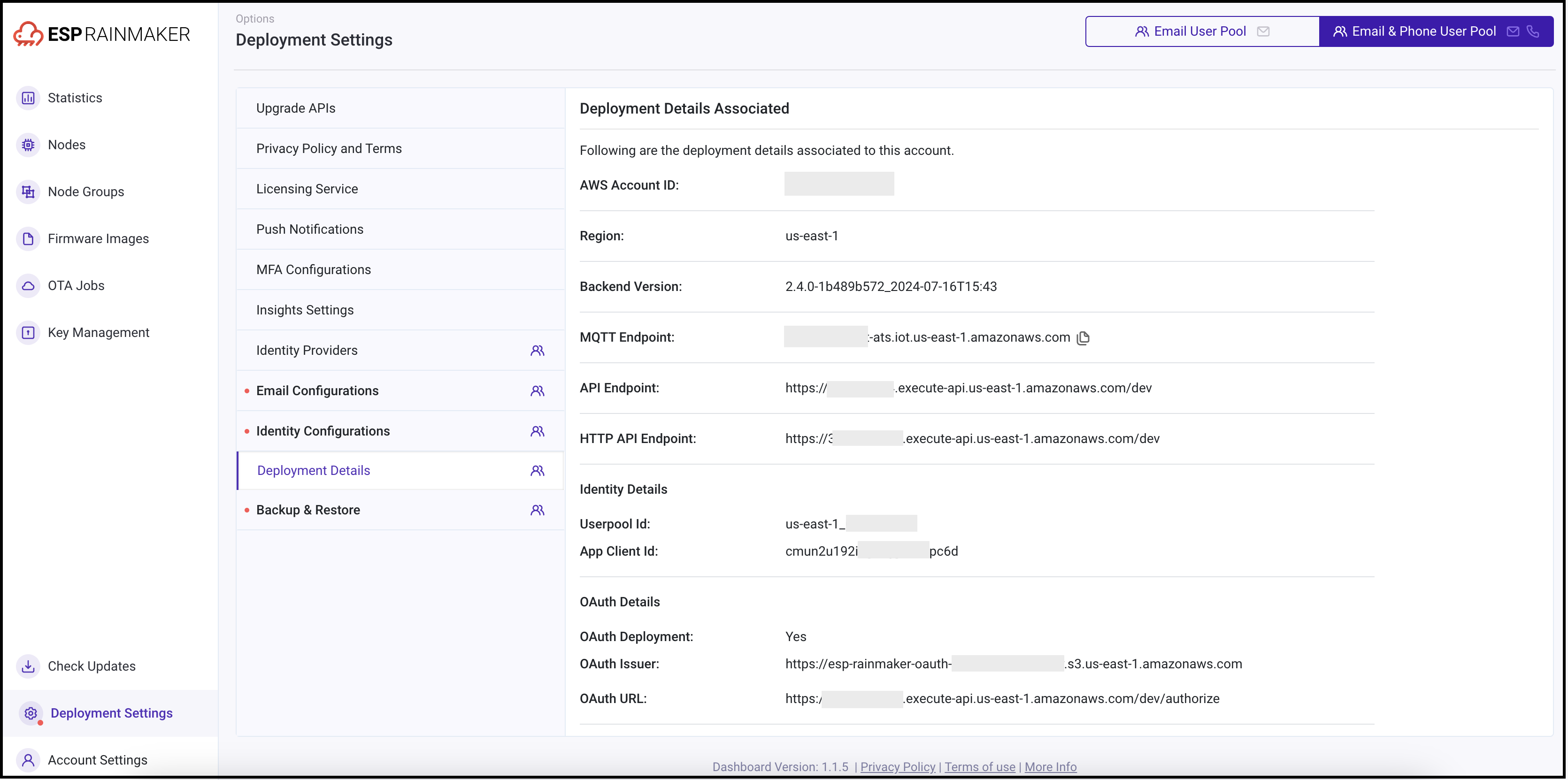 Deployment details dashboard 