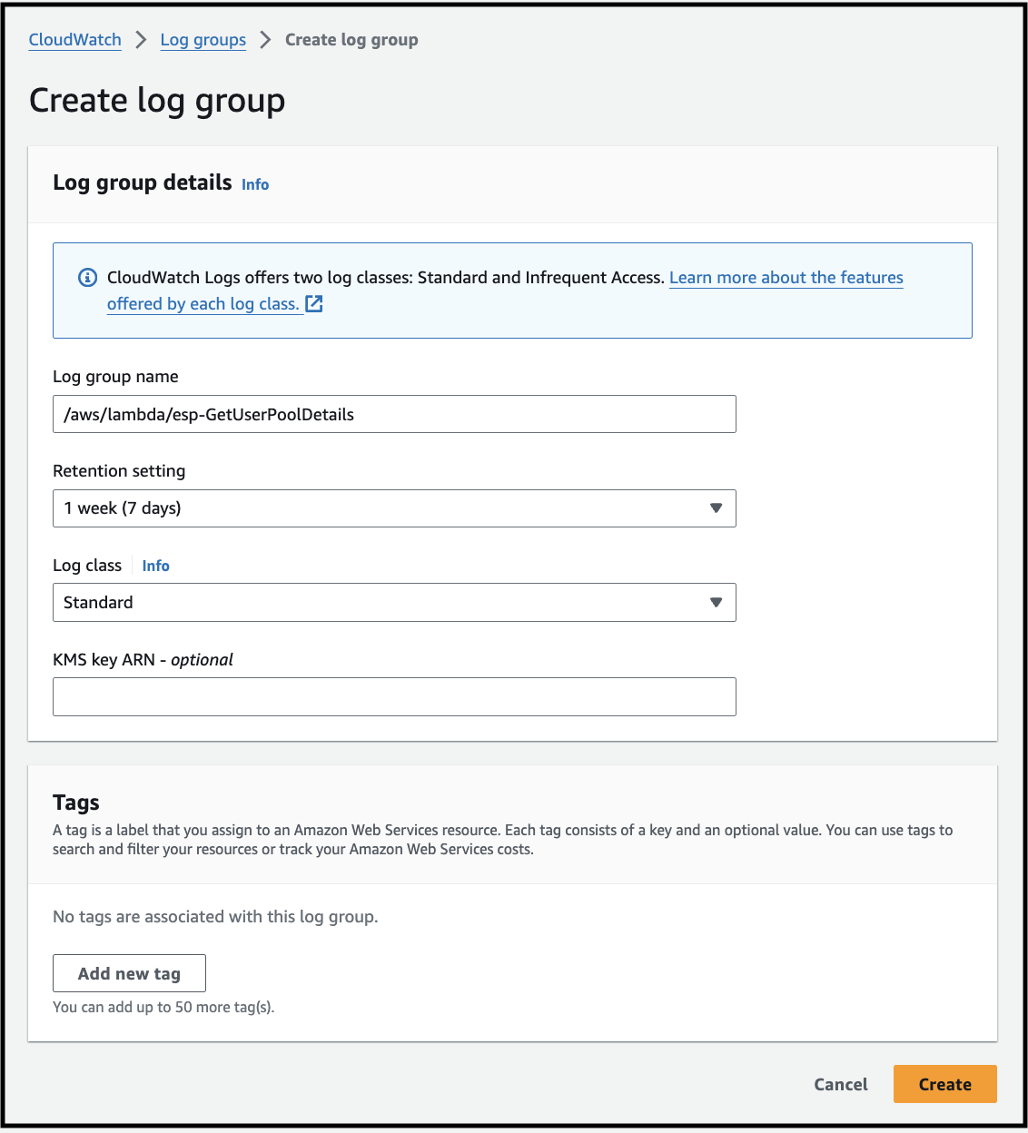 Create log group 