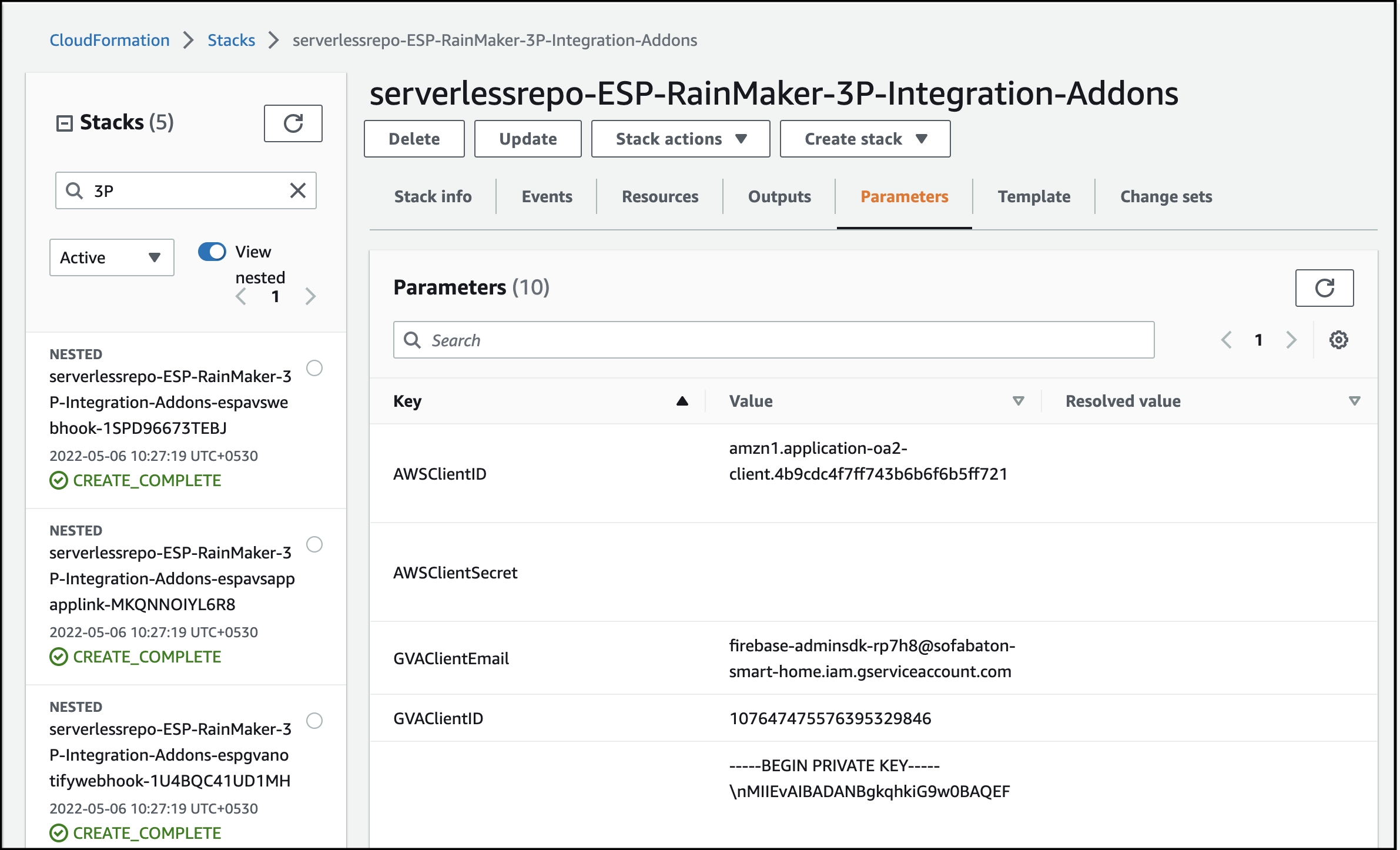 CloudFormation stack parameters