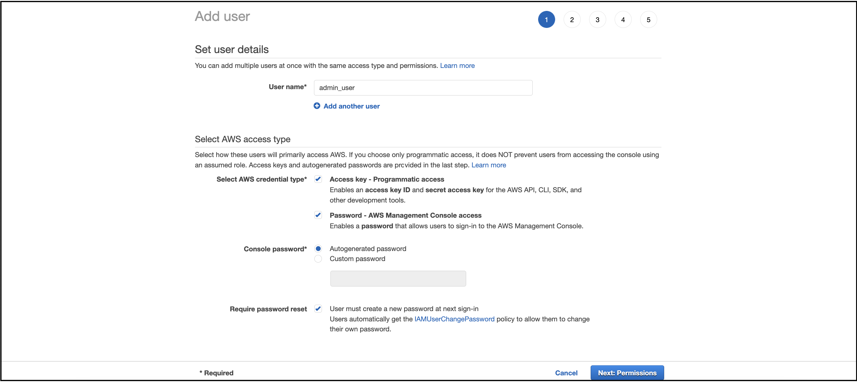 IAM add user step 1