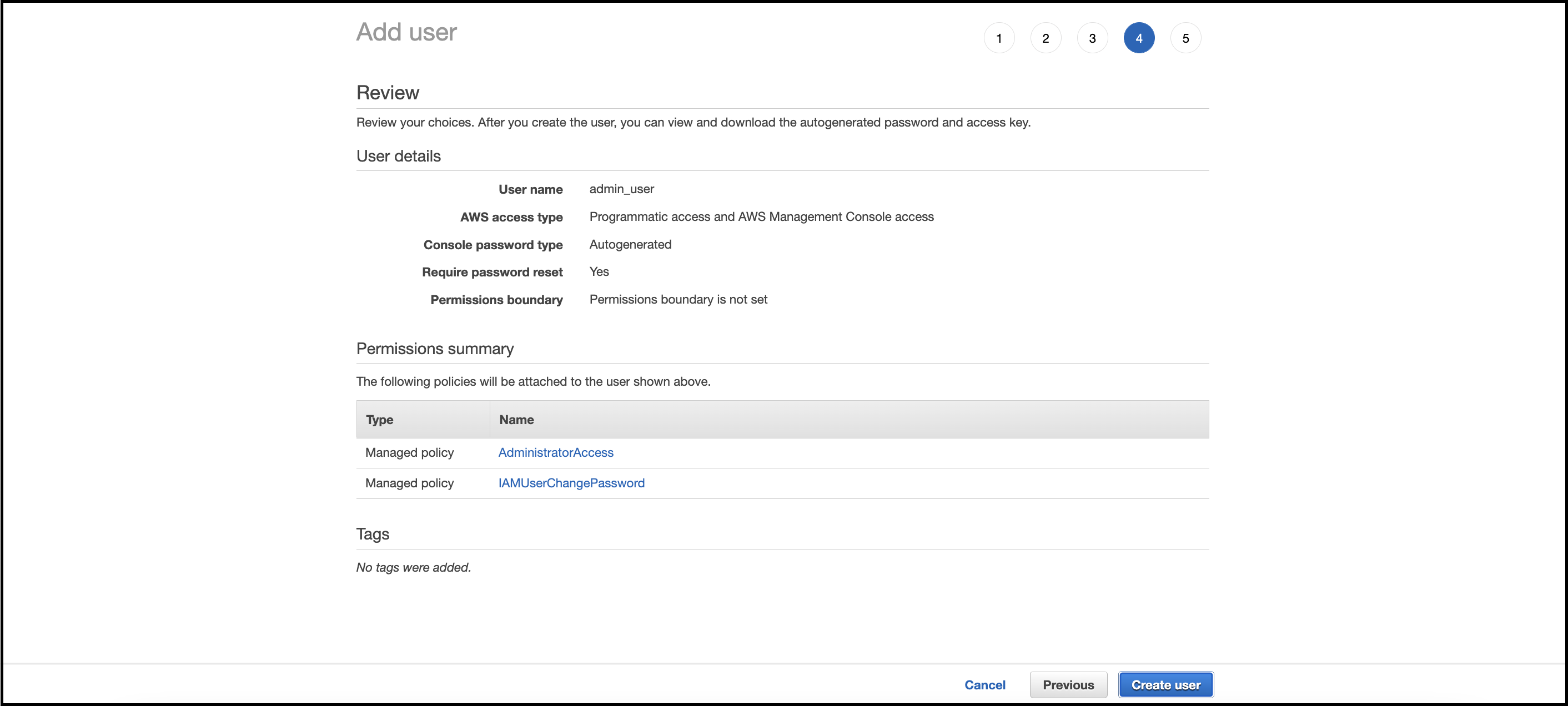IAM add user step 4
