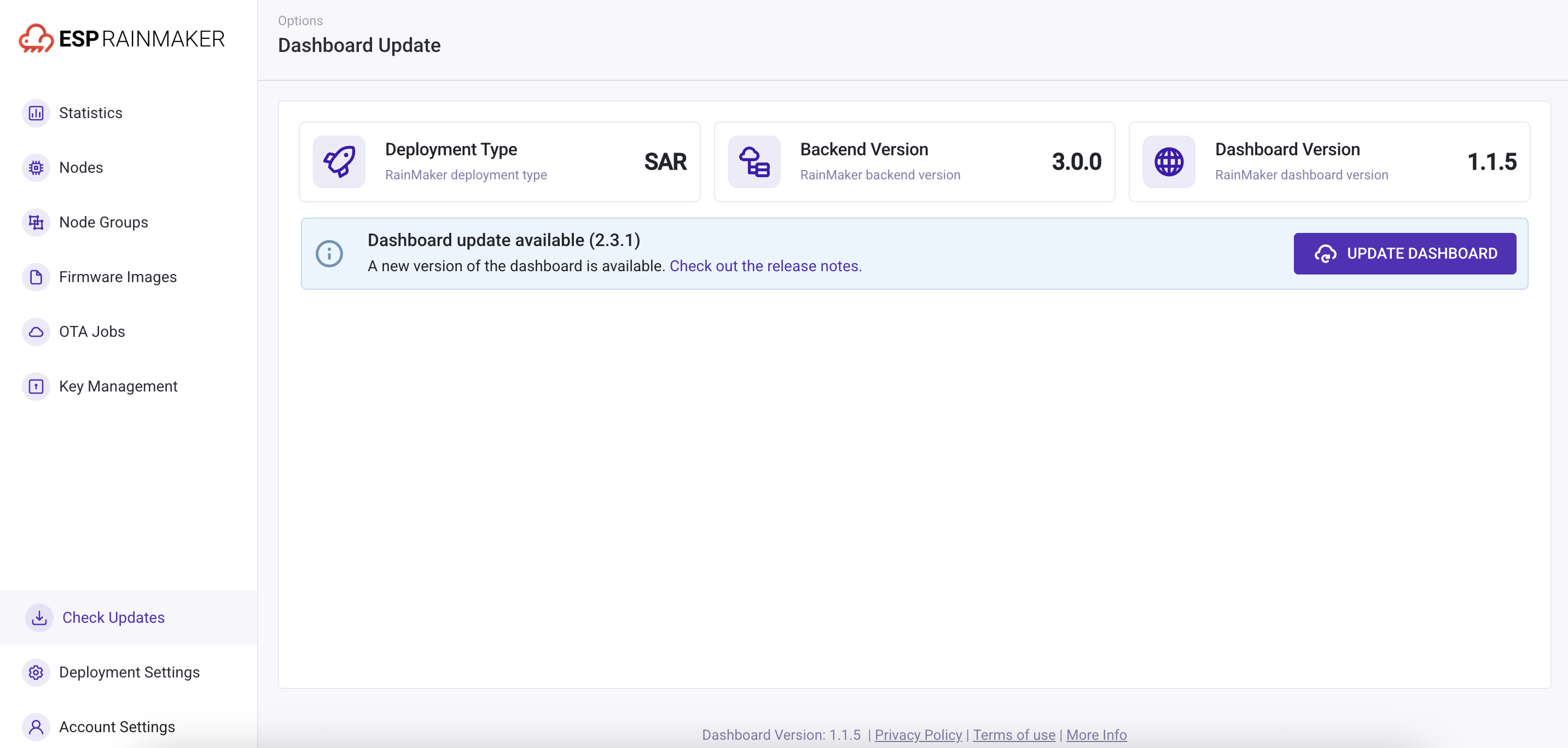 dashboard update available