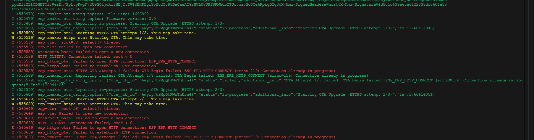 Device network connectivity issue during OTA